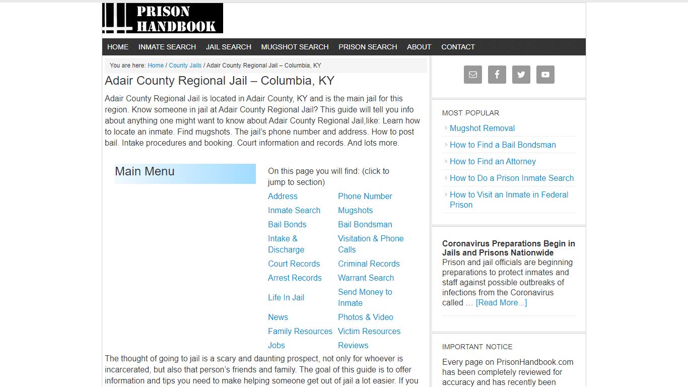 Adair County Regional Jail – Columbia, KY - Prison Handbook